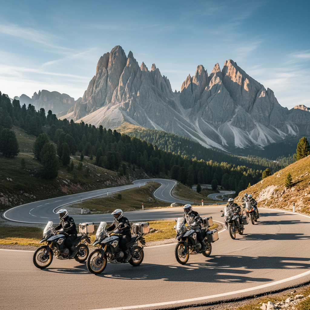 Winding road through the Dolomite mountains, Italy