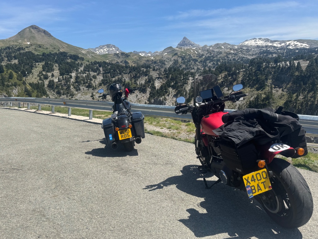 Two Wild Roads motorcycles at high pass viewpoint — Pic du Midi d