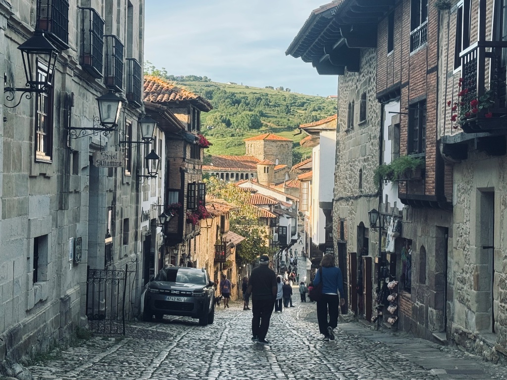 Cobbled medieval street Santillana del Mar Hotel Altamira northern Spain — Picos & Pyrenees May 2026