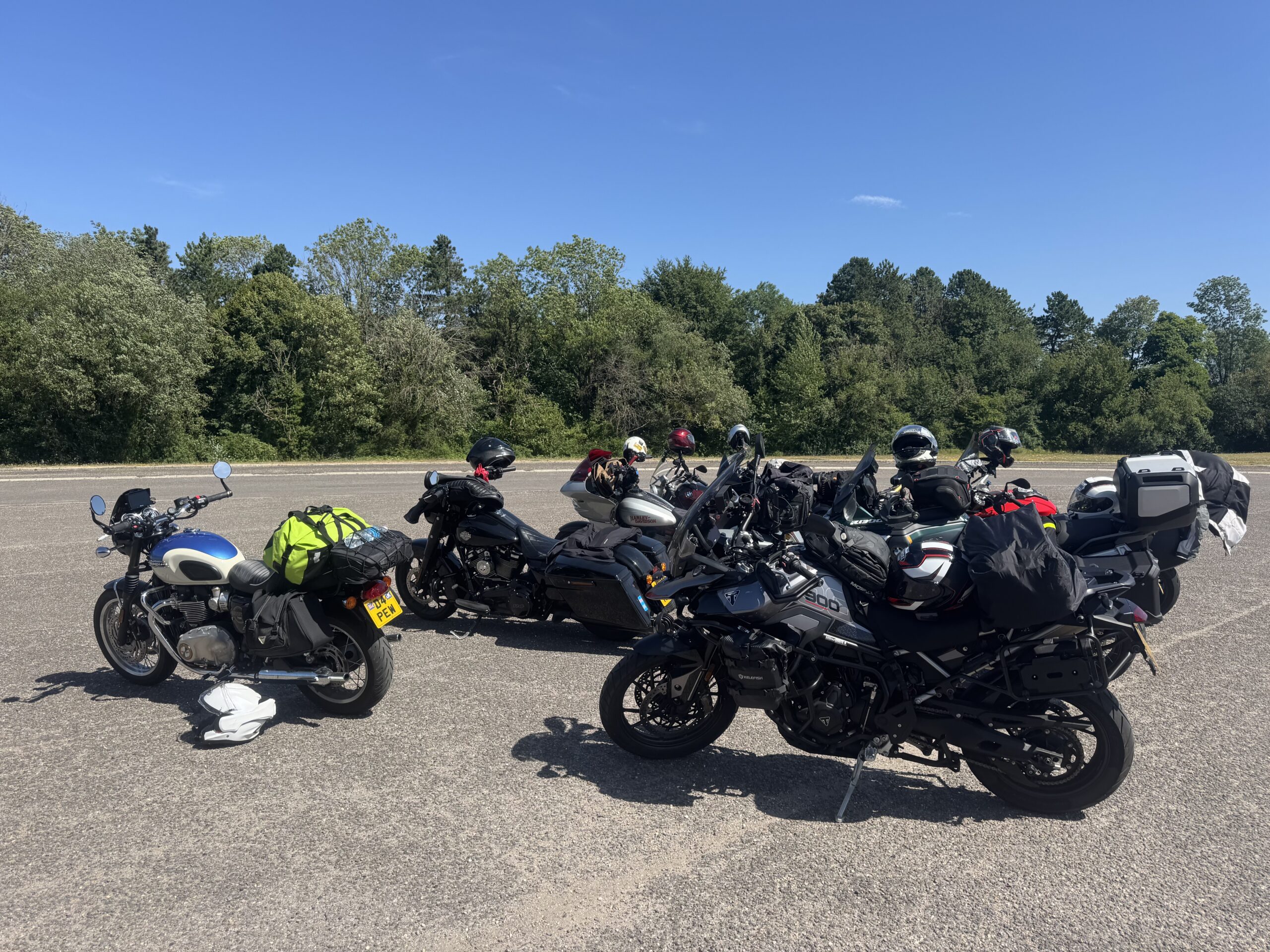 Motorcycles parked in a row near Douaumont Ossuary