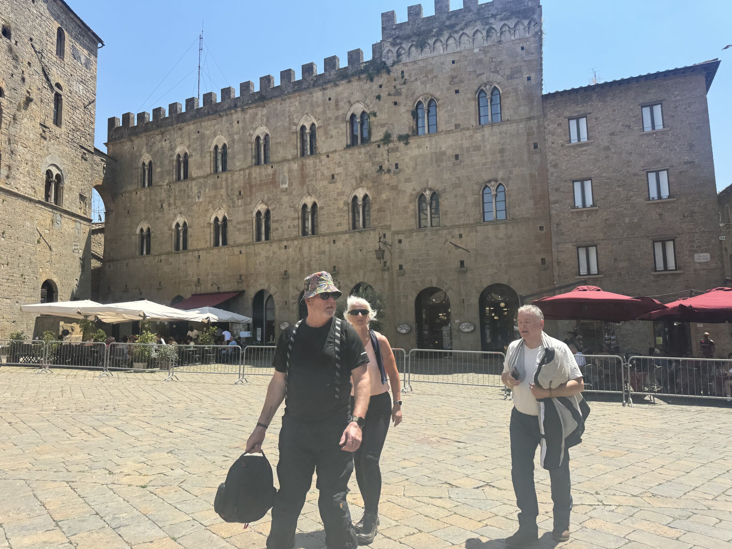 Panoramic view from the cliffside ramparts of Volterra looking over rolling Tuscan hills