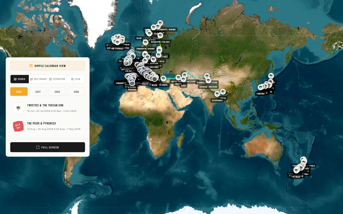 Preview of the interactive Wild Roads tour route map