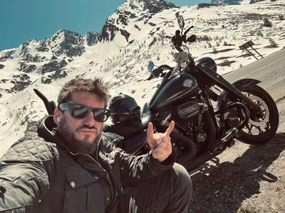 Joshua James of Wild Roads Motorcycle Tours on his Harley
